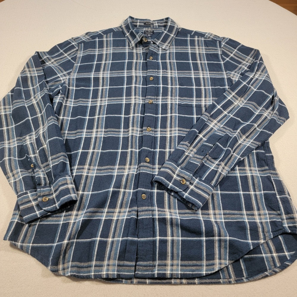 J.Crew Mens Flannel Shirt Classic‎ Fit Blue Plaid Long Sleeve Button Up Size XL